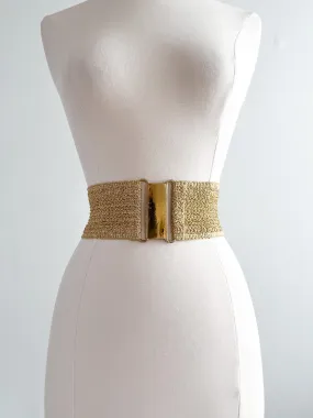 1950's Gold Wide Stretch Waist Belt / M/L