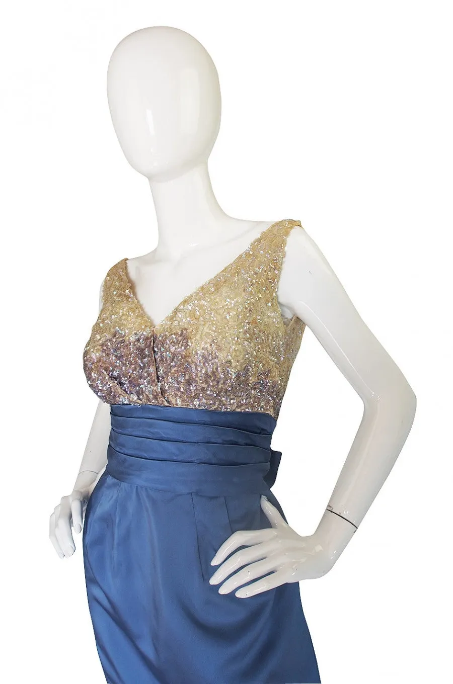 1950s Sequin and Silk Kay Selig Cocktail Dress