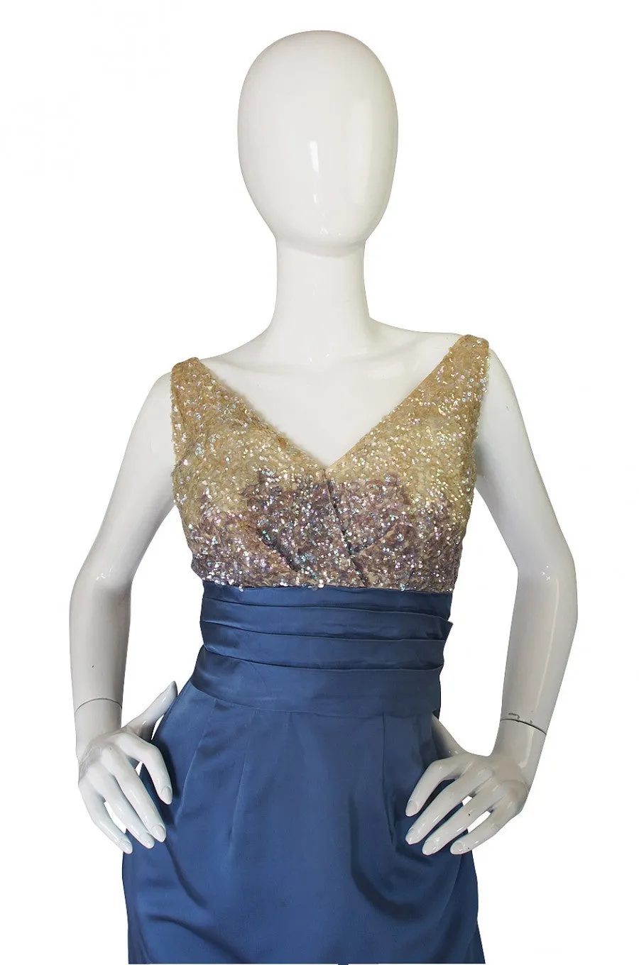 1950s Sequin and Silk Kay Selig Cocktail Dress