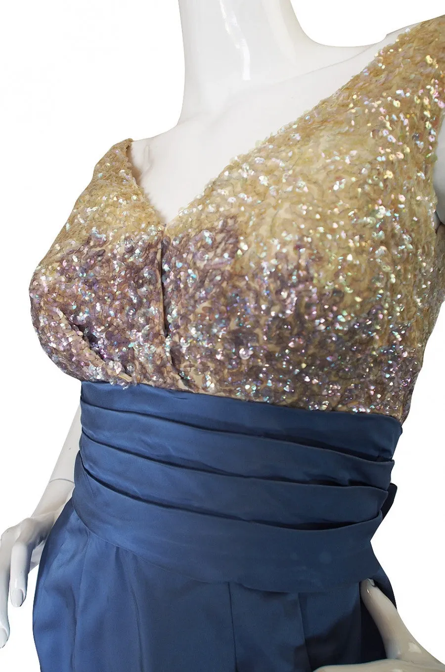 1950s Sequin and Silk Kay Selig Cocktail Dress