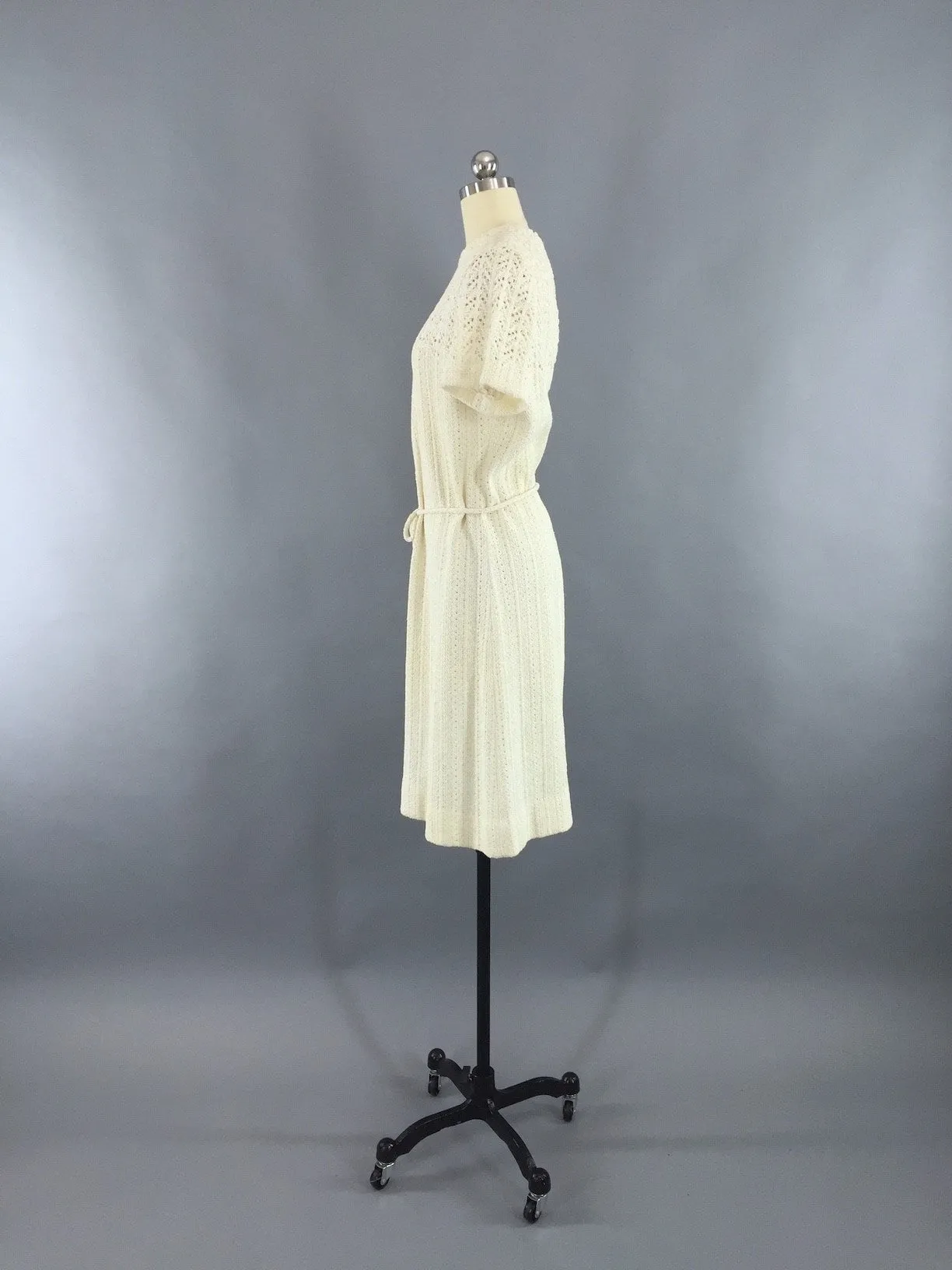 1960s Vintage Dalton Crocheted White Sweater Dress