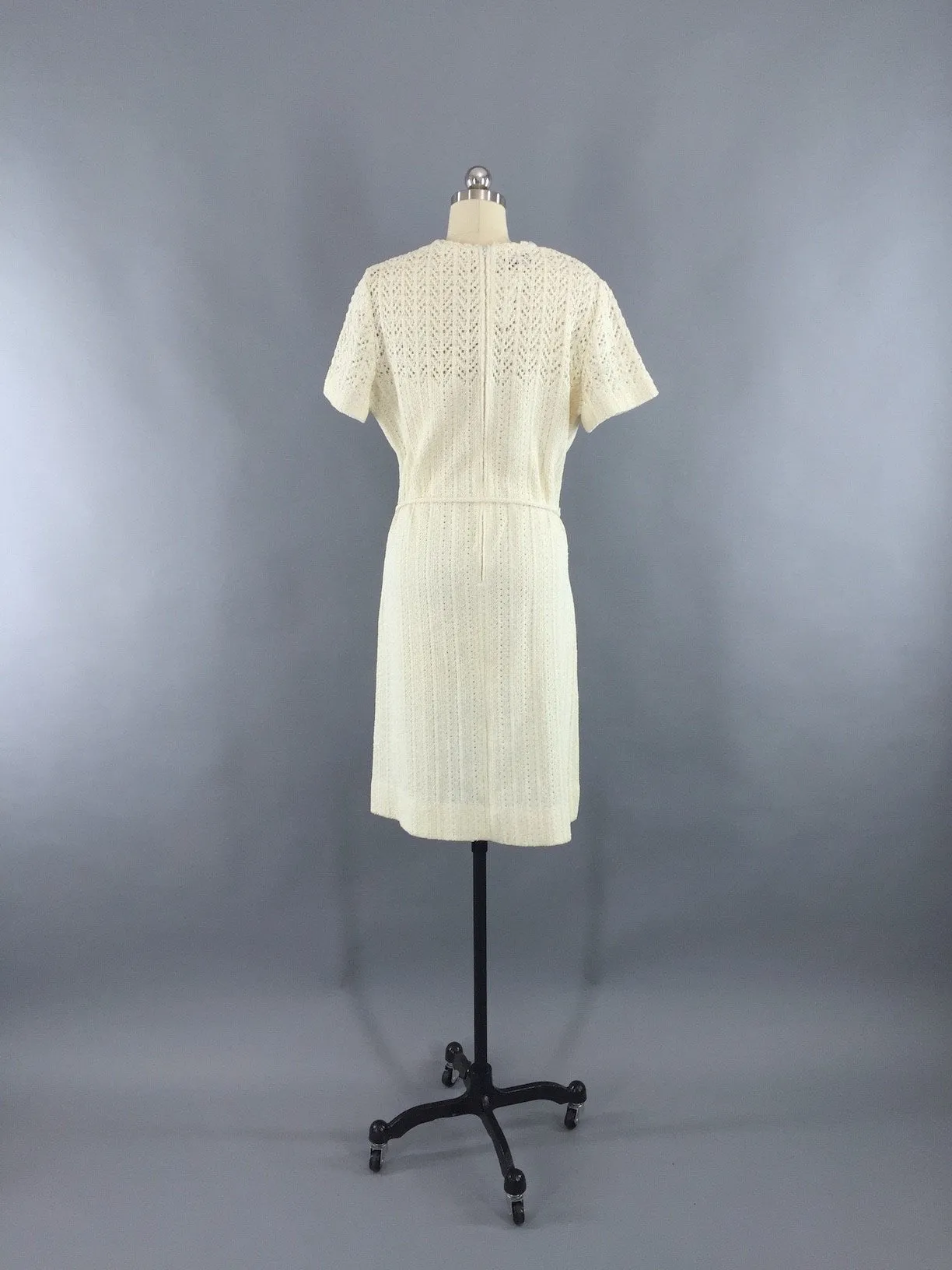 1960s Vintage Dalton Crocheted White Sweater Dress