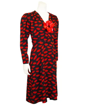 1971 Red and Black Lip Dress with Original Flower