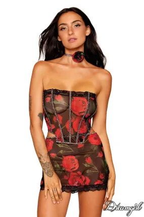 3Pc. Set Red Rose Bustier