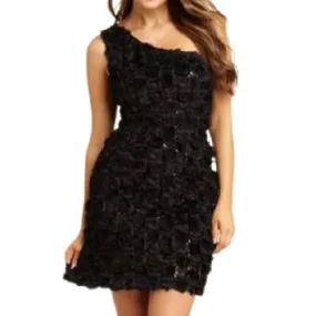 ABS Allen Schwartz APPLIQUE SEQUIN ONE SHOULDER DRESS Black