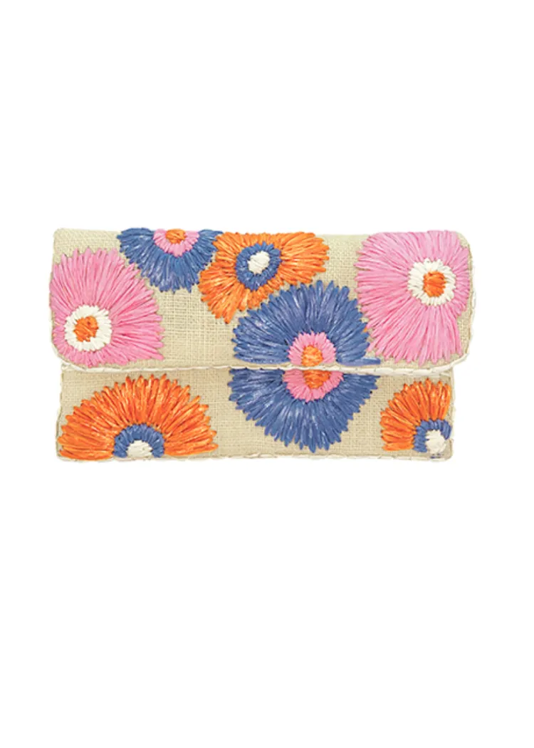 Amaya Floral Sewn Woven Khaki Jute Clutch