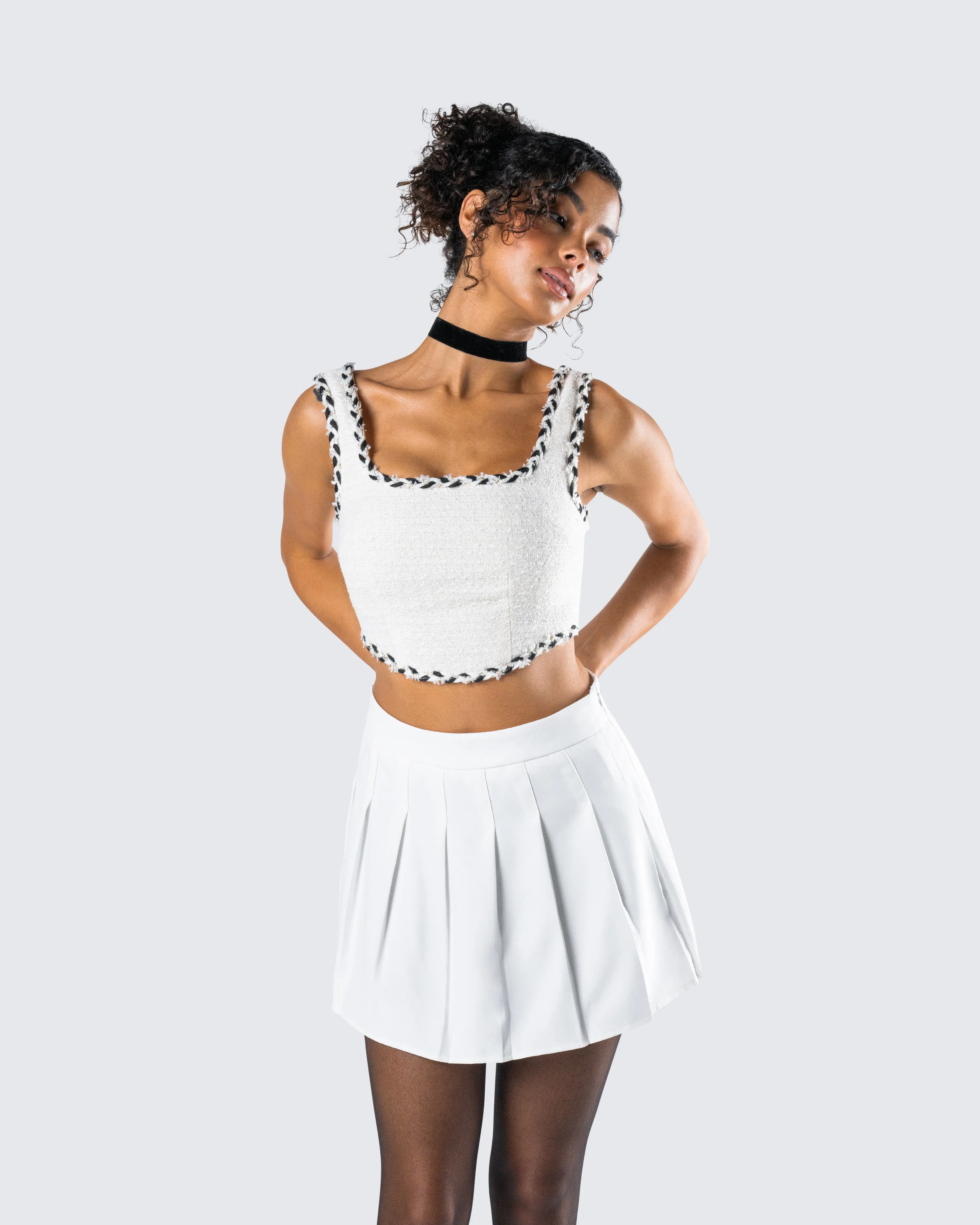 Anjali Ivory Tweed Bustier Top