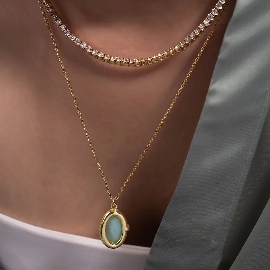 Aura Amazonite Gold Locket Necklace