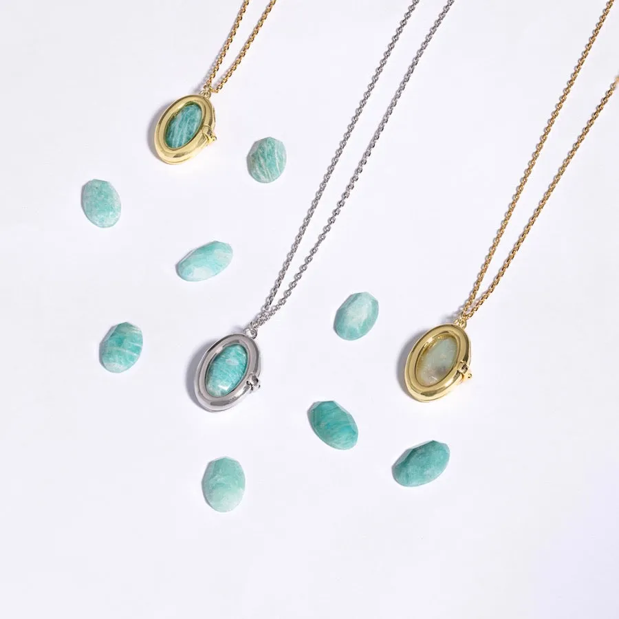 Aura Amazonite Gold Locket Necklace