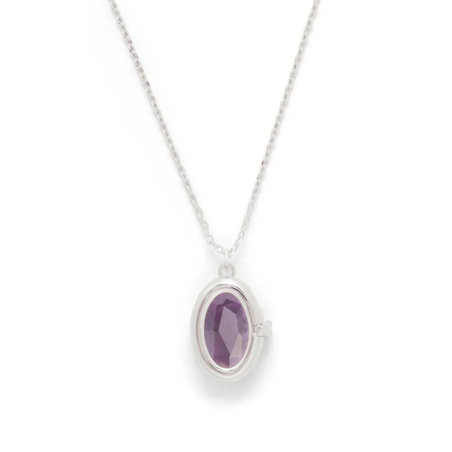 Aura Amethyst Silver Locket Necklace