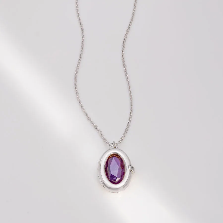 Aura Amethyst Silver Locket Necklace