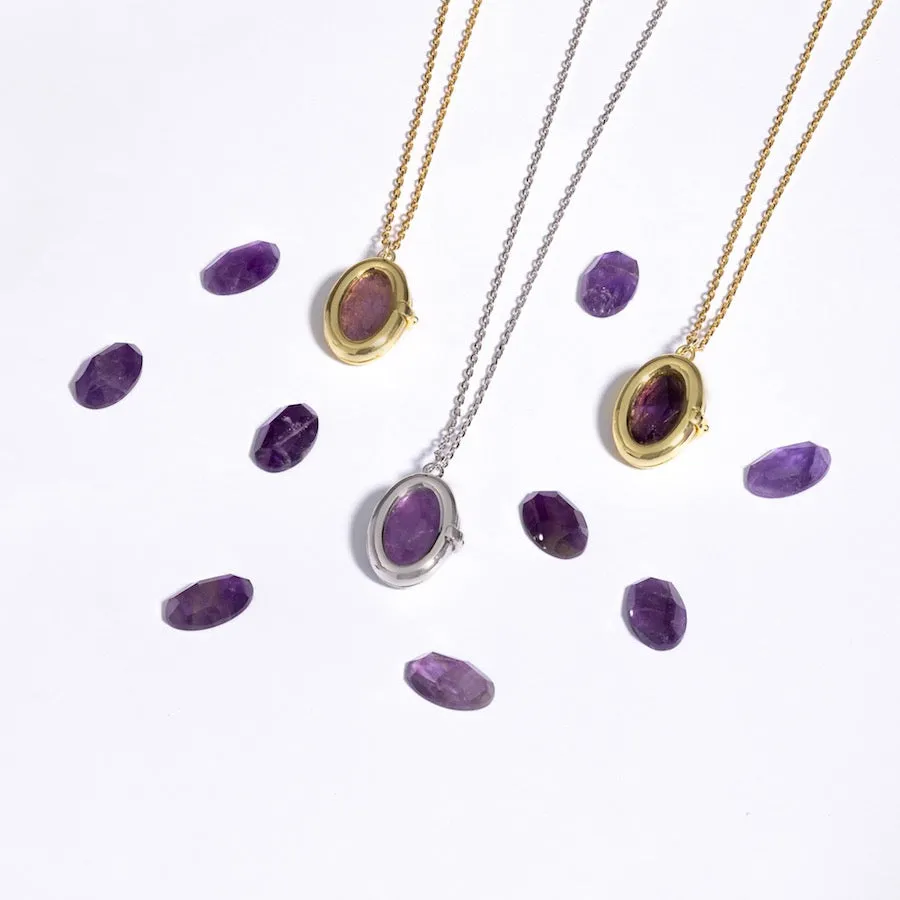 Aura Amethyst Silver Locket Necklace