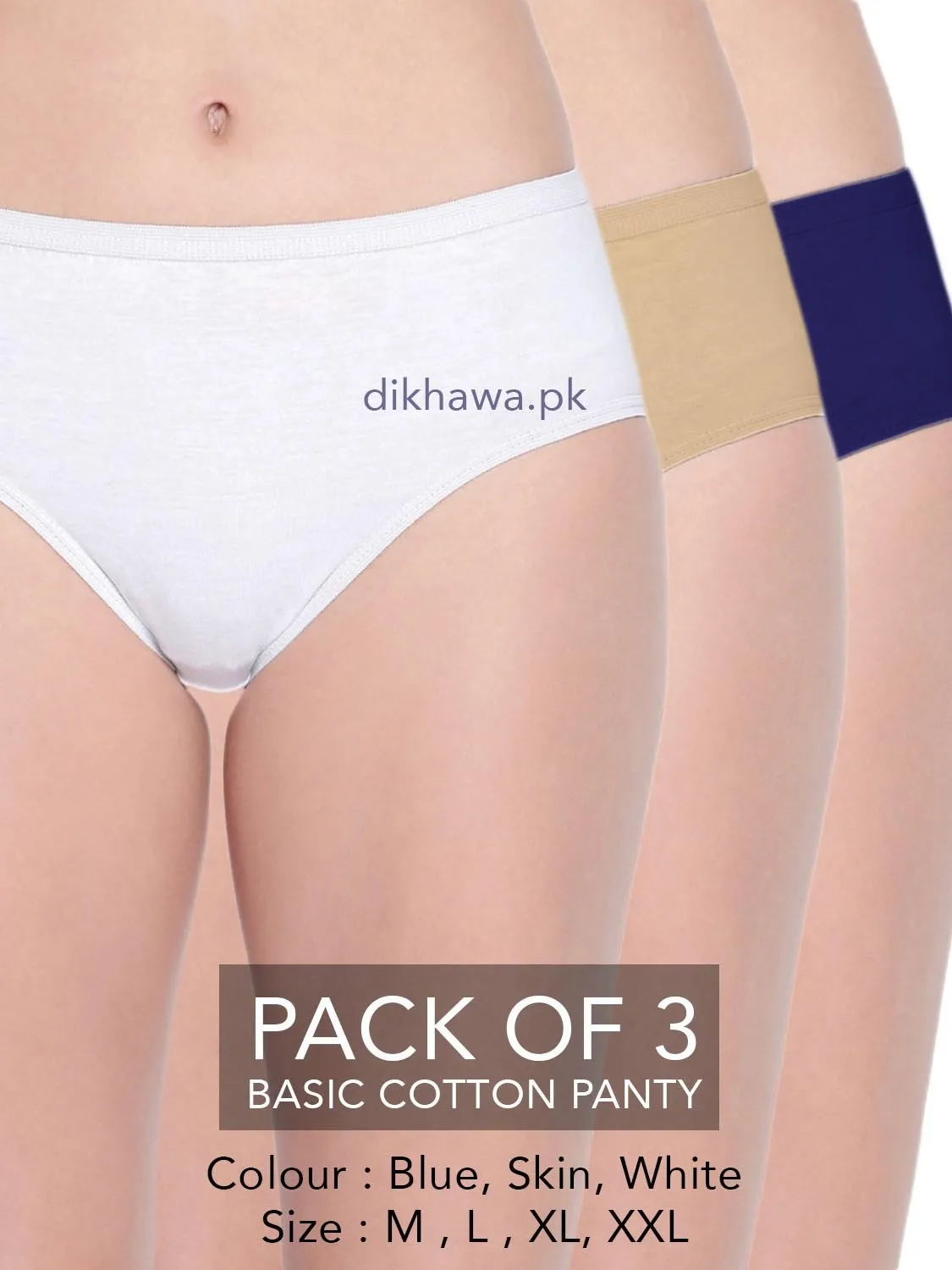 Basic Cotton Panty Pack of 3 - FL-519 - Blue Skin & White