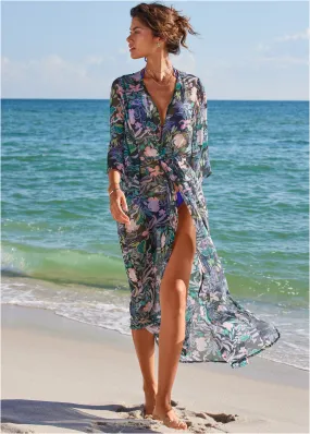 Bell Sleeve Long Cover-Up - Tropical Walks