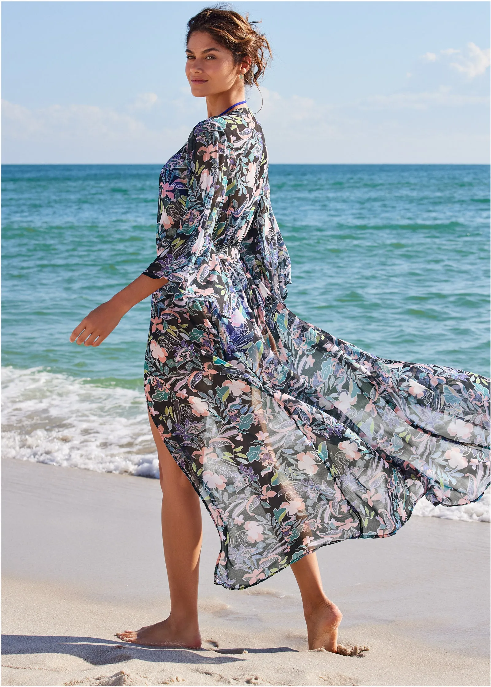 Bell Sleeve Long Cover-Up - Tropical Walks