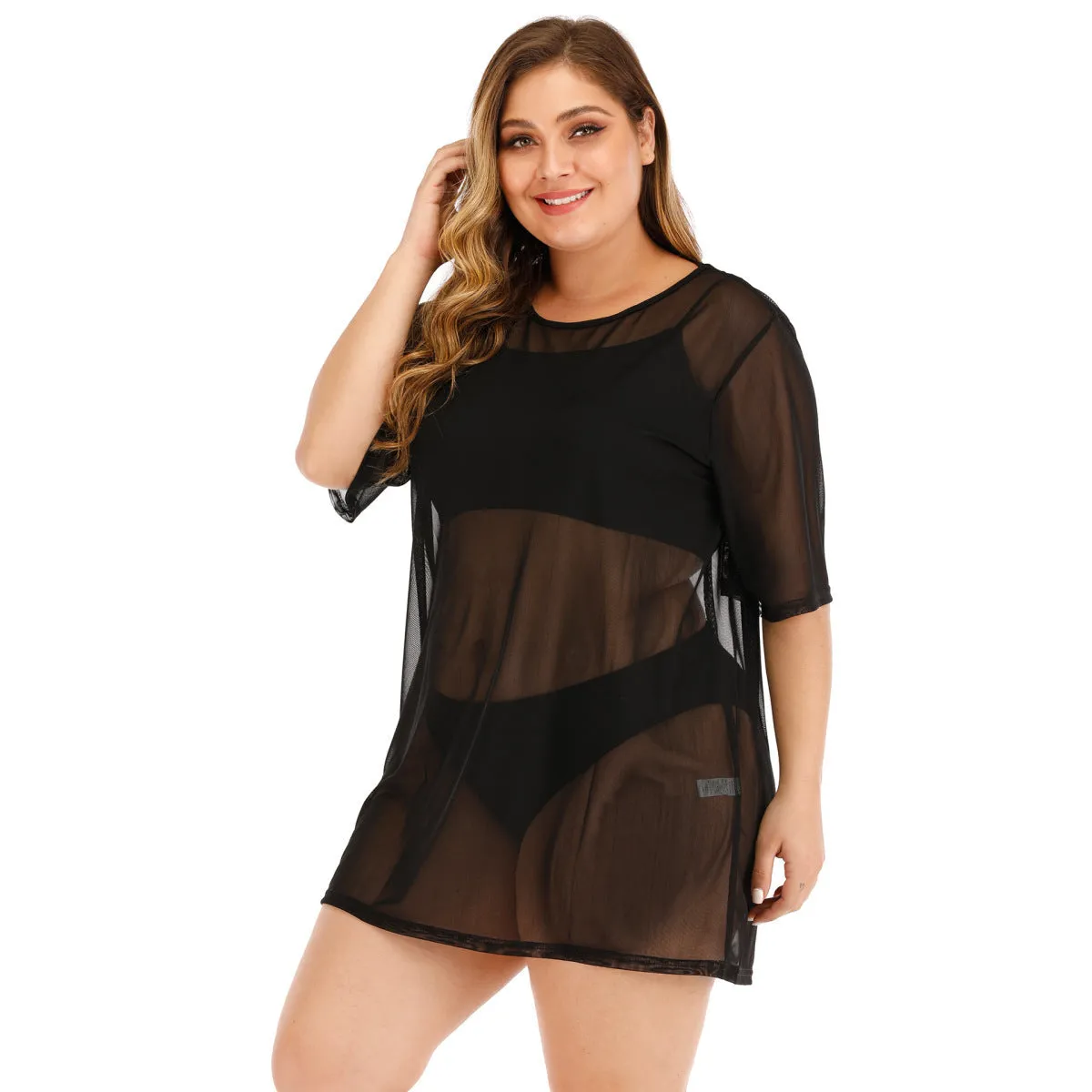 Black Sheer Round Neck Cover Up