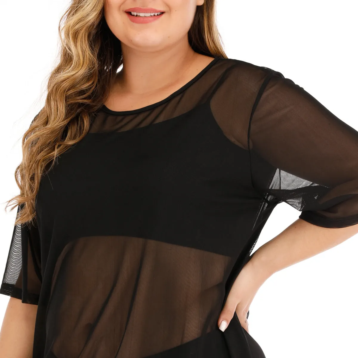 Black Sheer Round Neck Cover Up