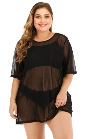 Black Sheer Round Neck Cover Up