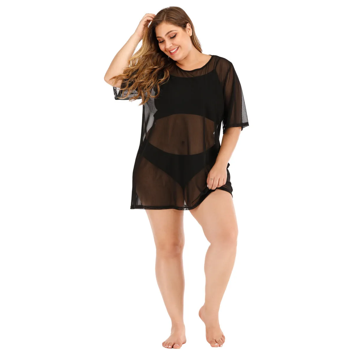 Black Sheer Round Neck Cover Up