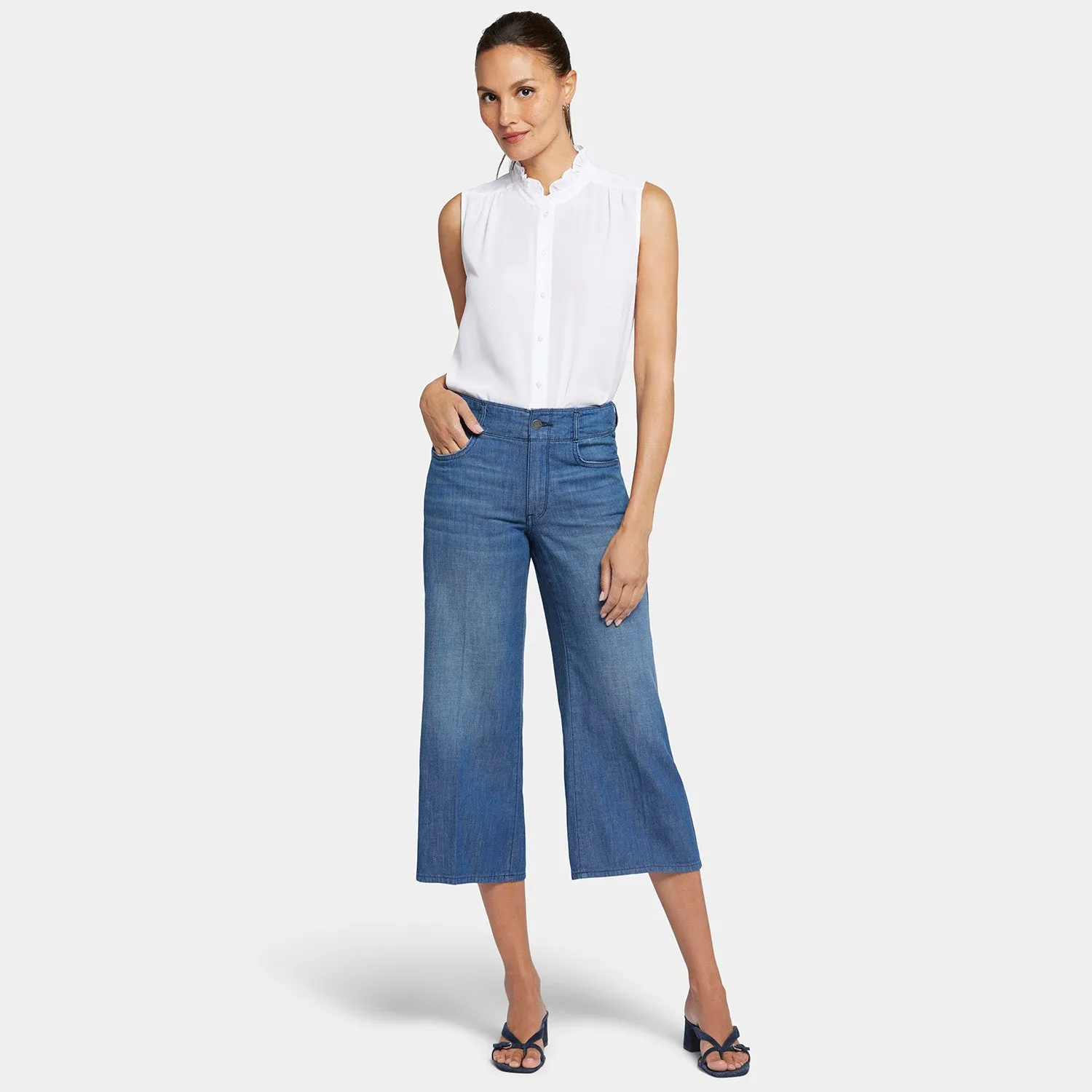 Brigitte Wide Leg Capri Jeans - Mission Blue