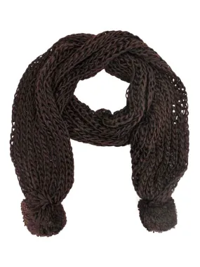 Brown Chunky Knit Pom-Pom Winter Scarf