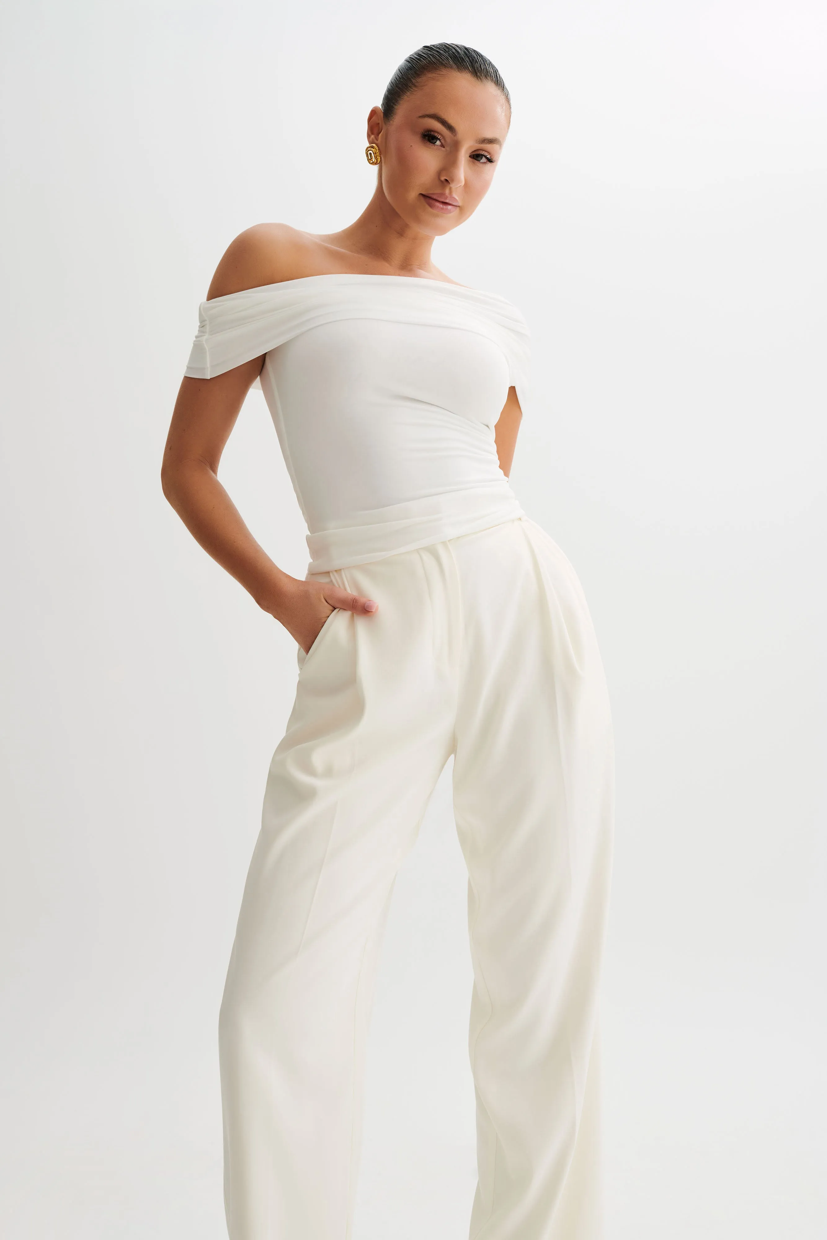 Cassandra Off Shoulder Slinky Top - White