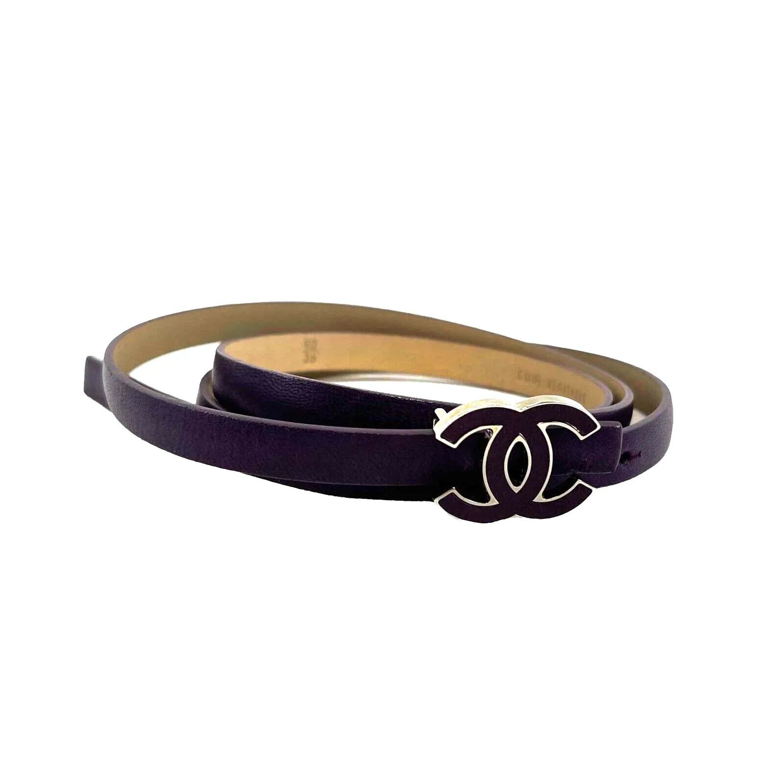 Chanel Pristine Skinny CC Logo Leather Purple Belt 90/36 2012