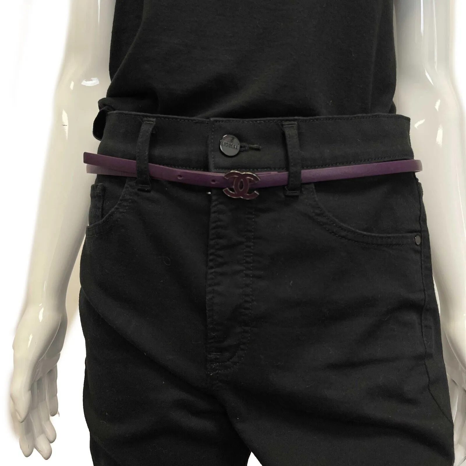 Chanel Pristine Skinny CC Logo Leather Purple Belt 90/36 2012