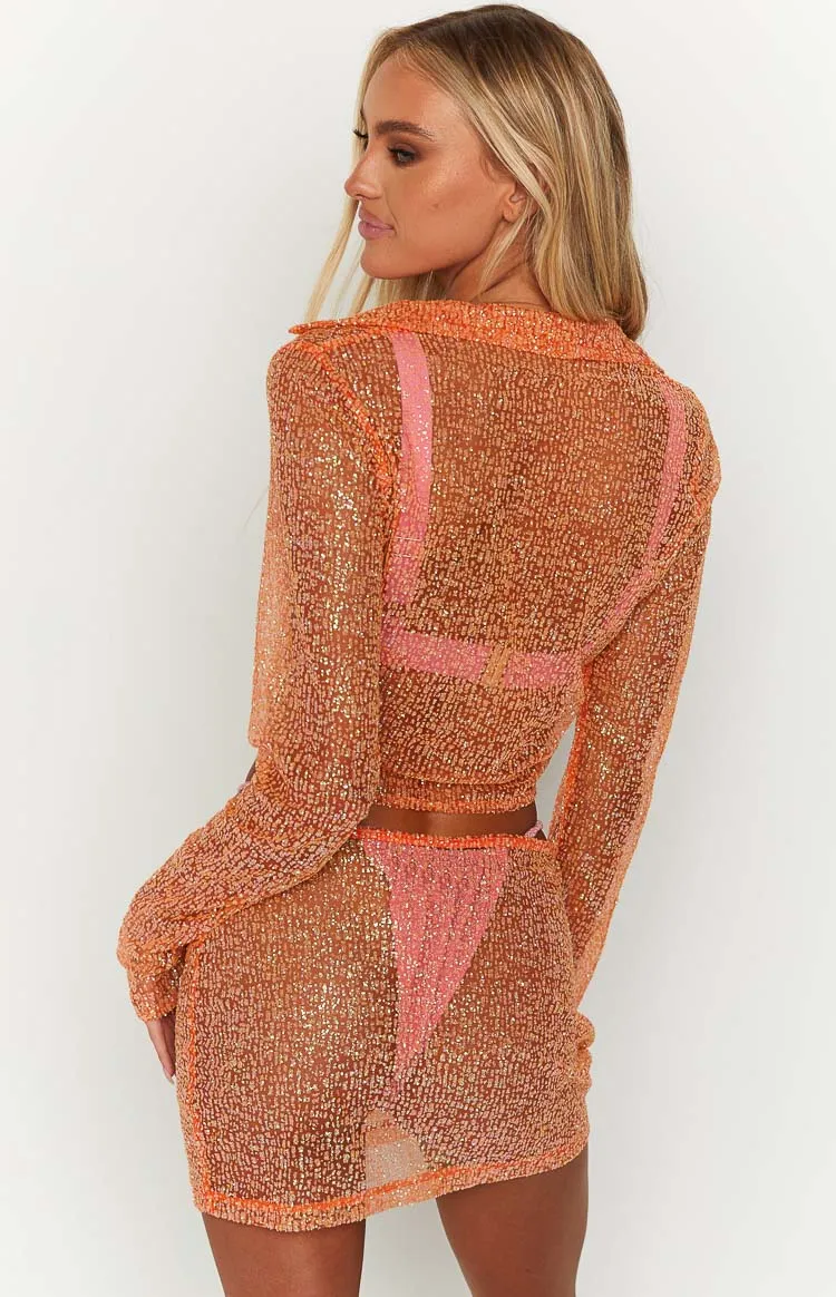 Charmaine Orange Glitter Mini Skirt