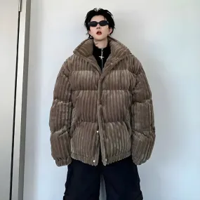 Corduroy Buttoned Puffer Jacket