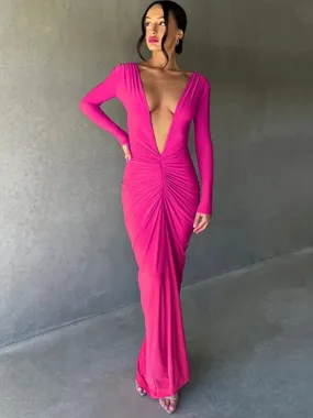 Deep V Neck Mermaid Slim Bodycon Nightclub Sexy Autumn Winter Long Maxi Dress