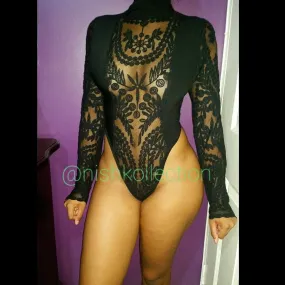 Delilah Embroidery Sheer Lace Long Sleeve Swimsuit