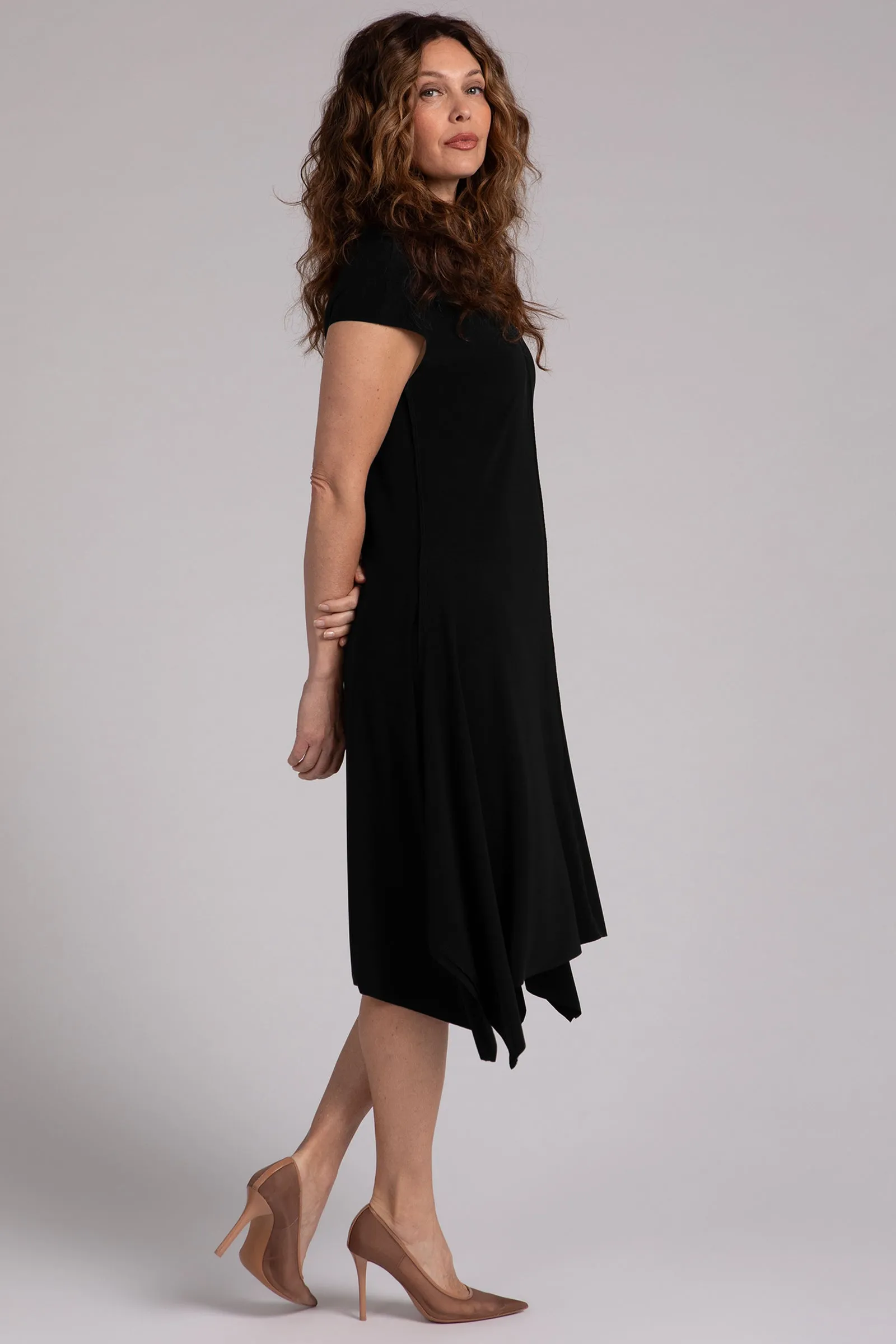 Flounce Funnel Neck Dress | Black