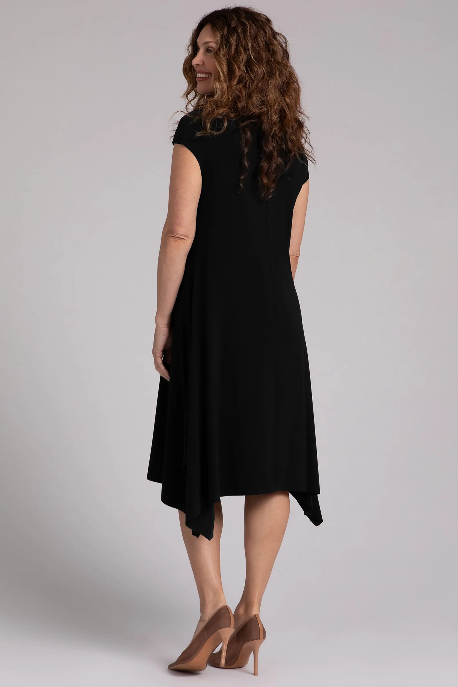 Flounce Funnel Neck Dress | Black