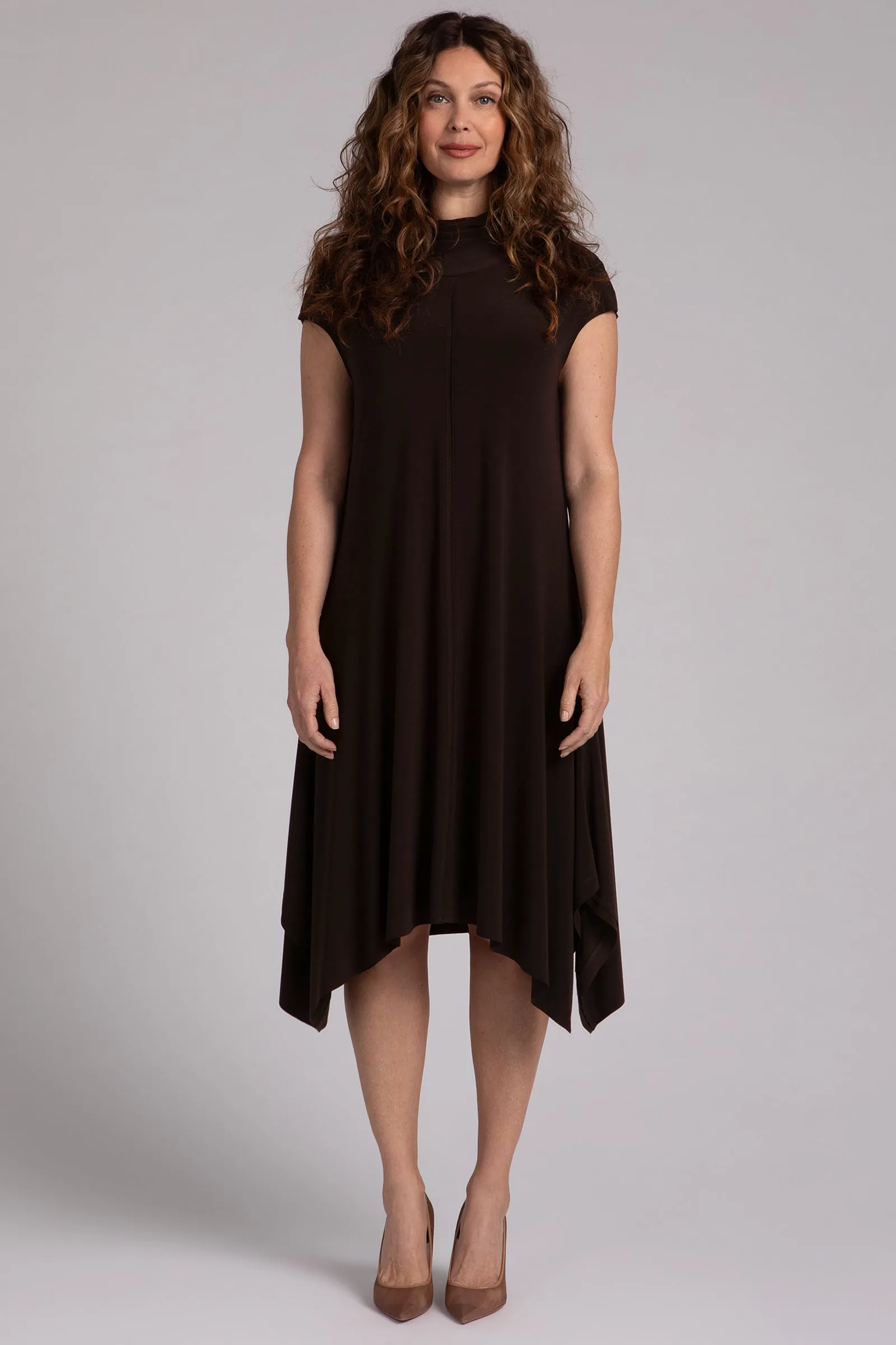 Flounce Funnel Neck Dress | Chocolate