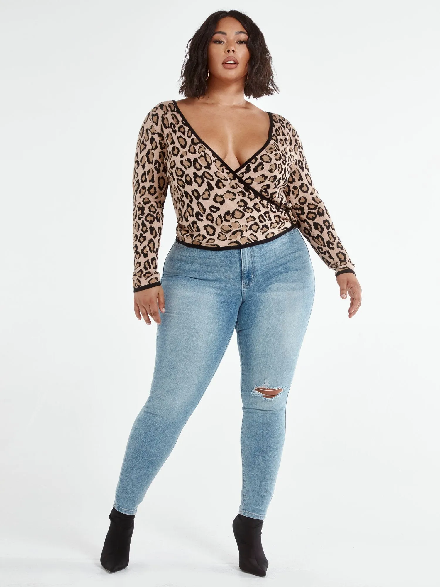 Georgina Leopard Print Wrap Sweater with Belt Buckle