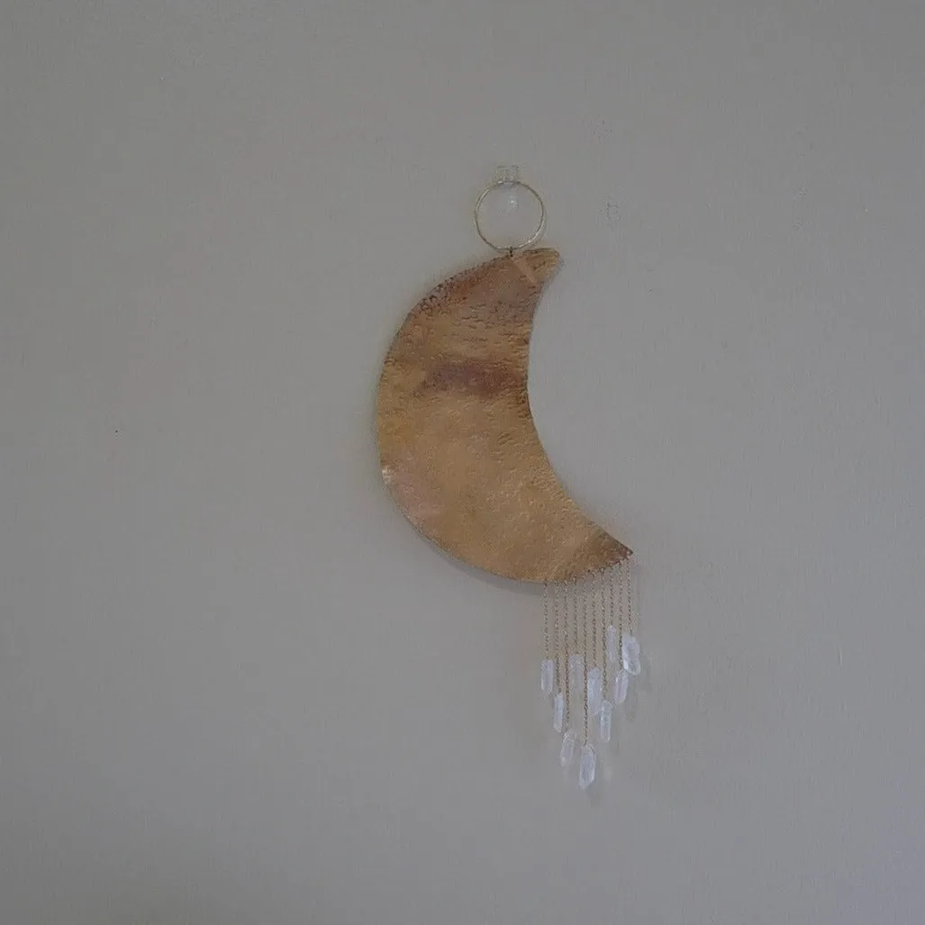 Hammered Brass and Quartz Crystal Wall Hanging - Choose Your Size