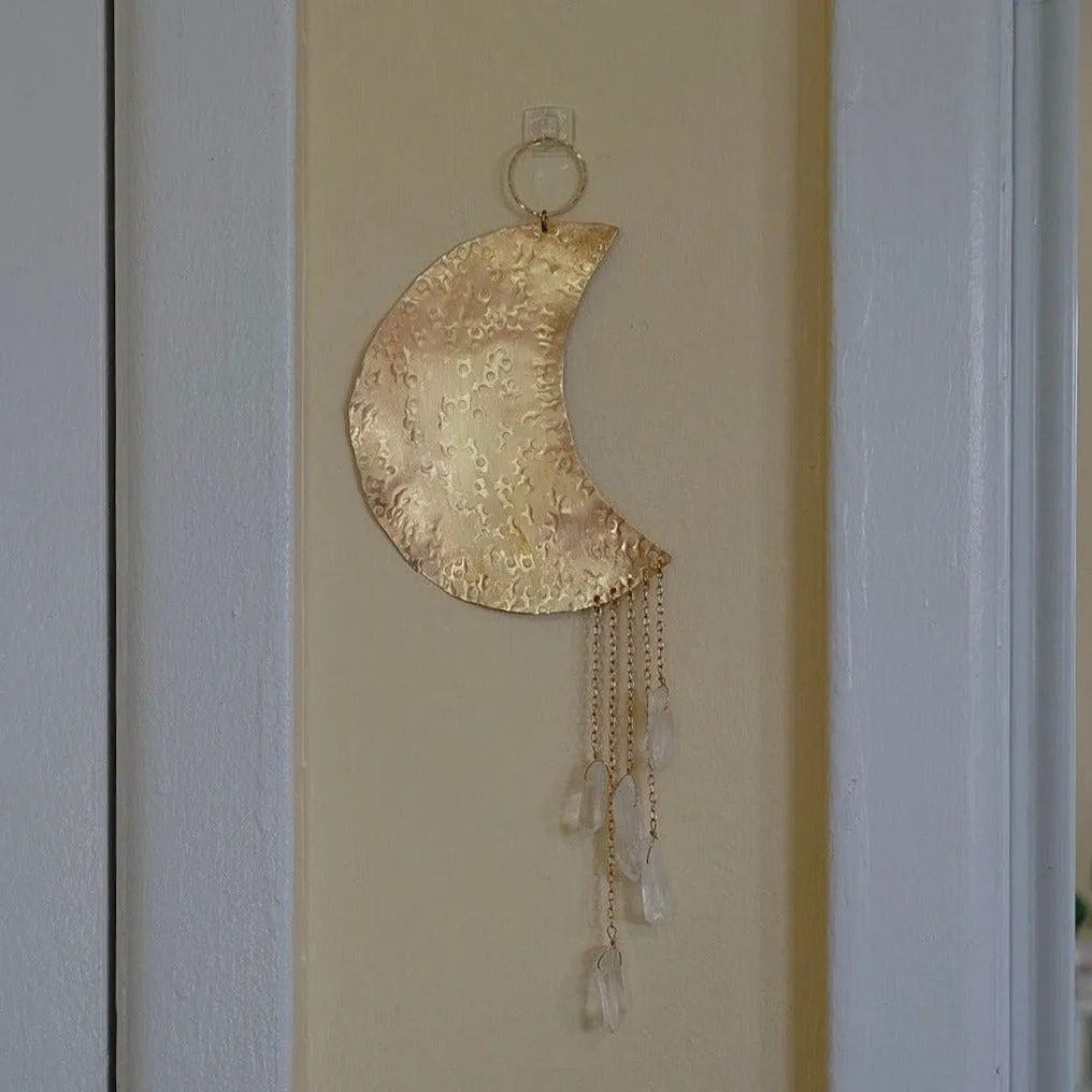 Hammered Brass and Quartz Crystal Wall Hanging - Choose Your Size