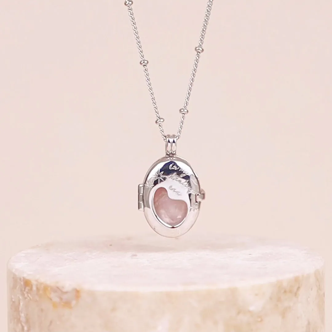 Healing Rose Quartz Silver Locket Necklace