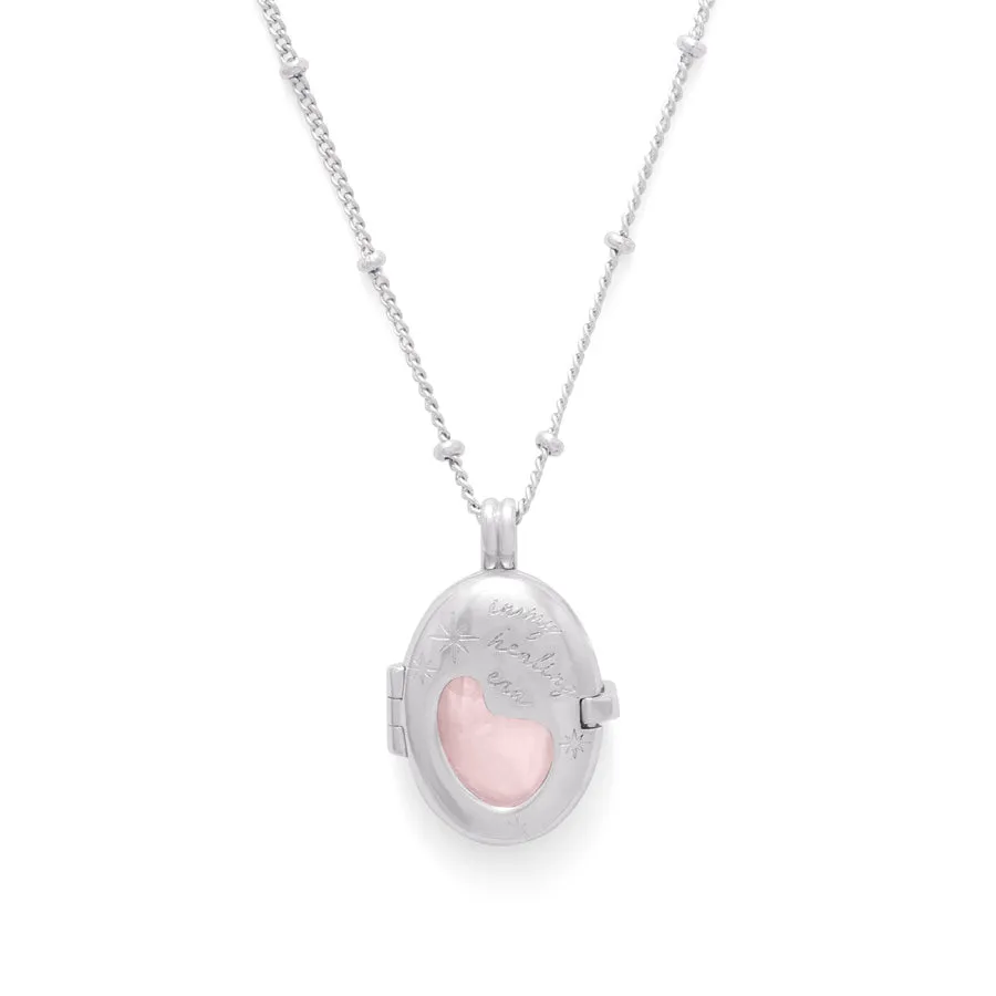 Healing Rose Quartz Silver Locket Necklace