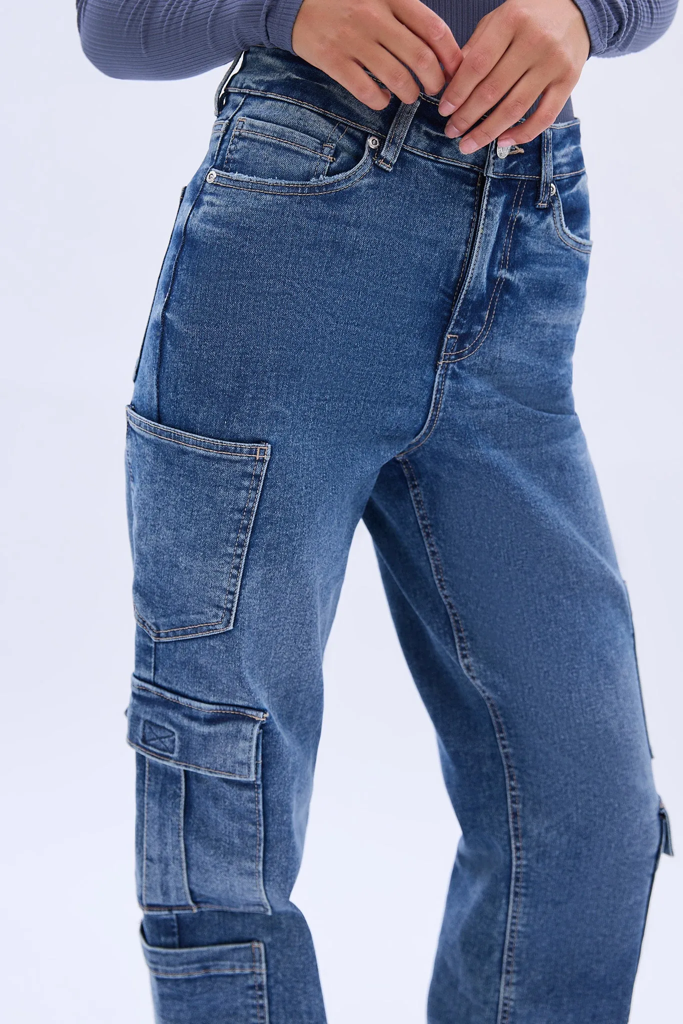 High Rise Cargo Baggy Straight Jean