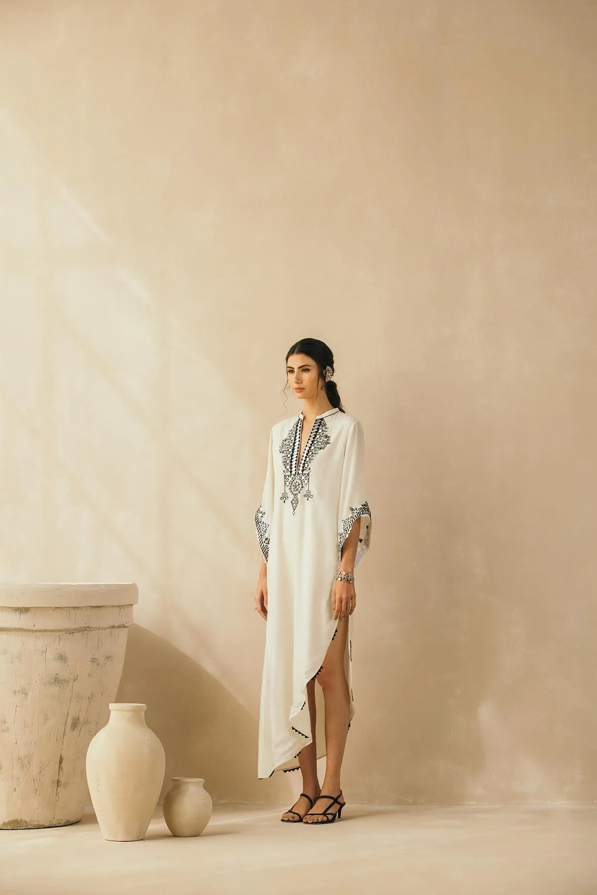 Ivory Asymmetrical Mirror Kaftan-RTS