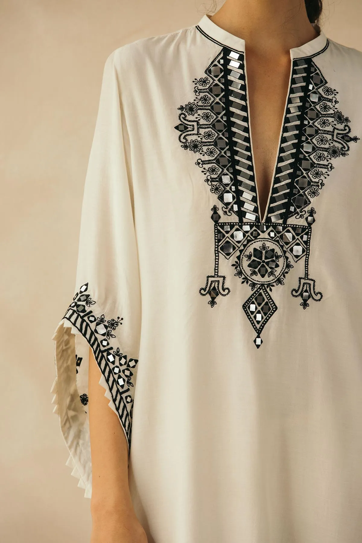 Ivory Asymmetrical Mirror Kaftan-RTS