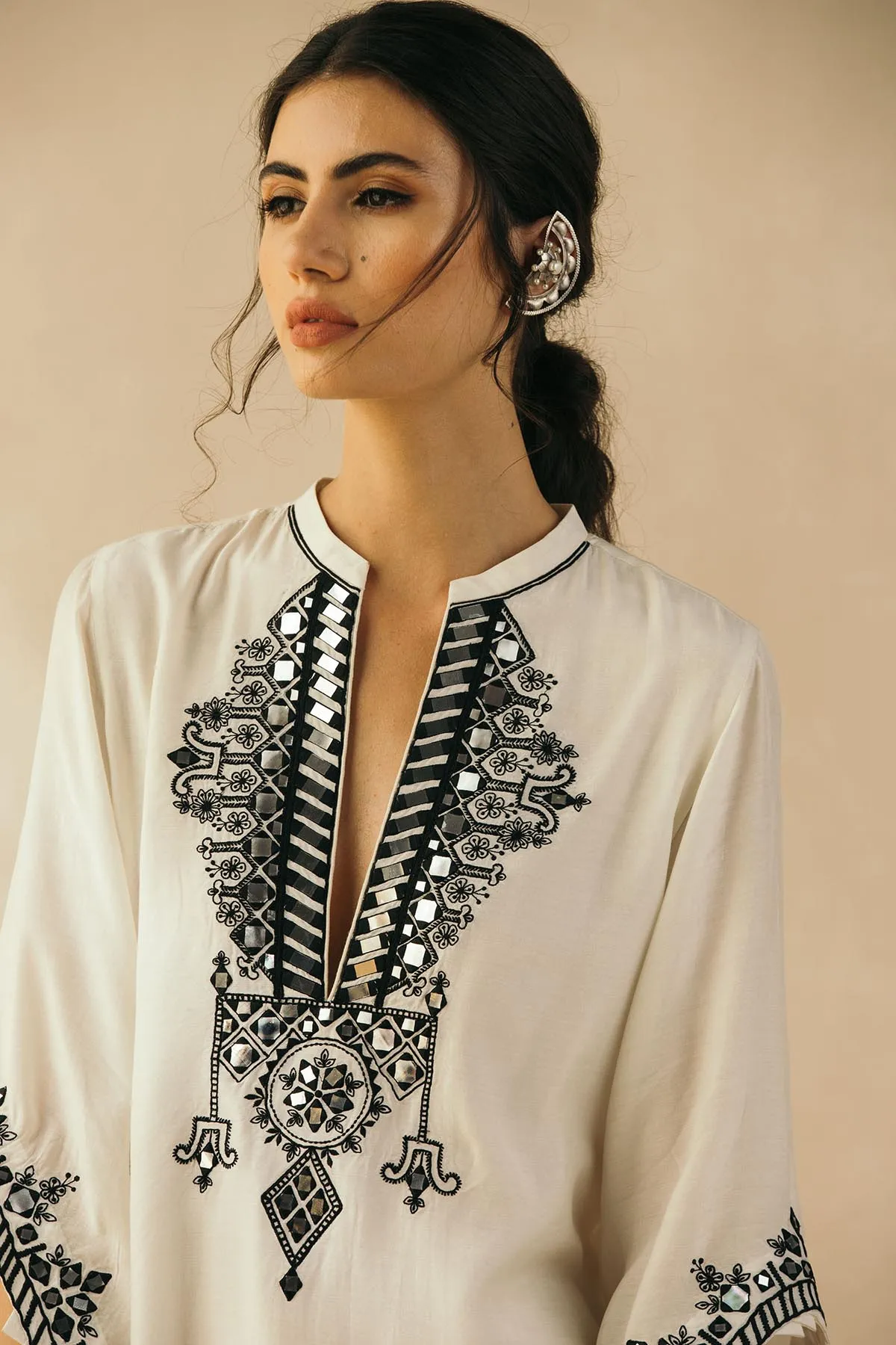 Ivory Asymmetrical Mirror Kaftan-RTS