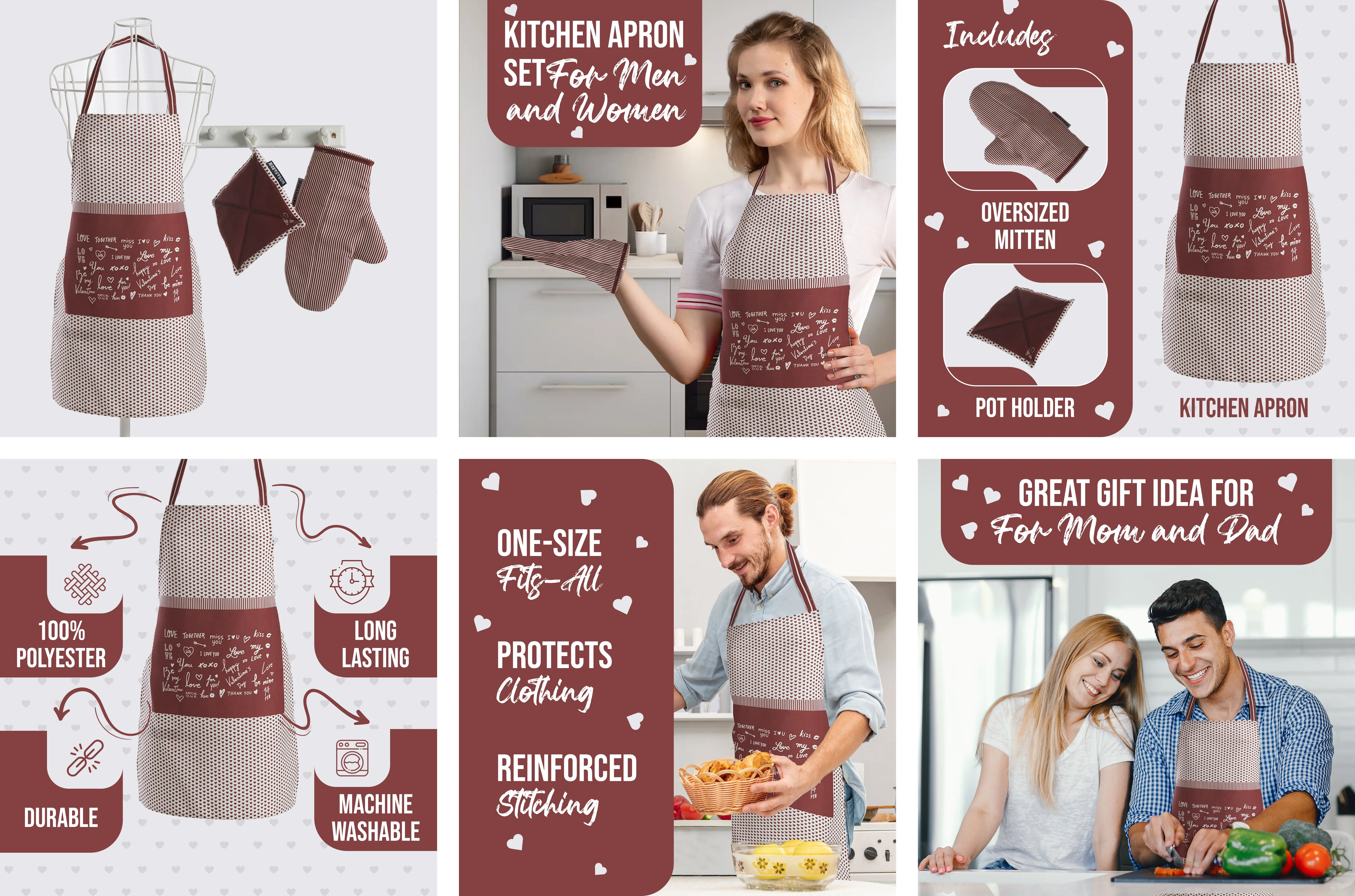 Kitchen Apron Set for The One You Love - Great Gift for Mom and Dad