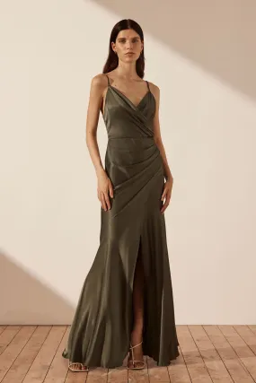 LA LUNE CROSS DRAPED MAXI DRESS - FOREST