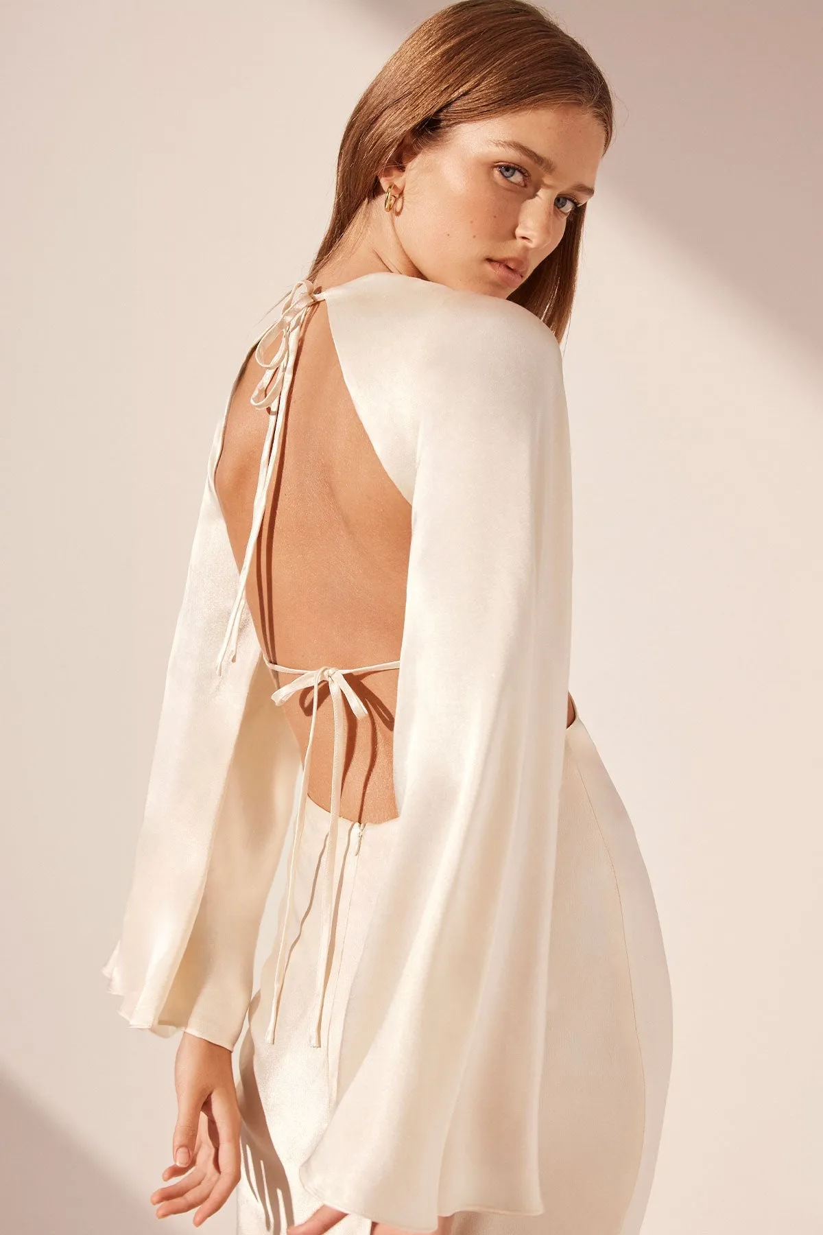 LA LUNE FLARED SLEEVE OPEN BACK MAXI DRESS - CREAM