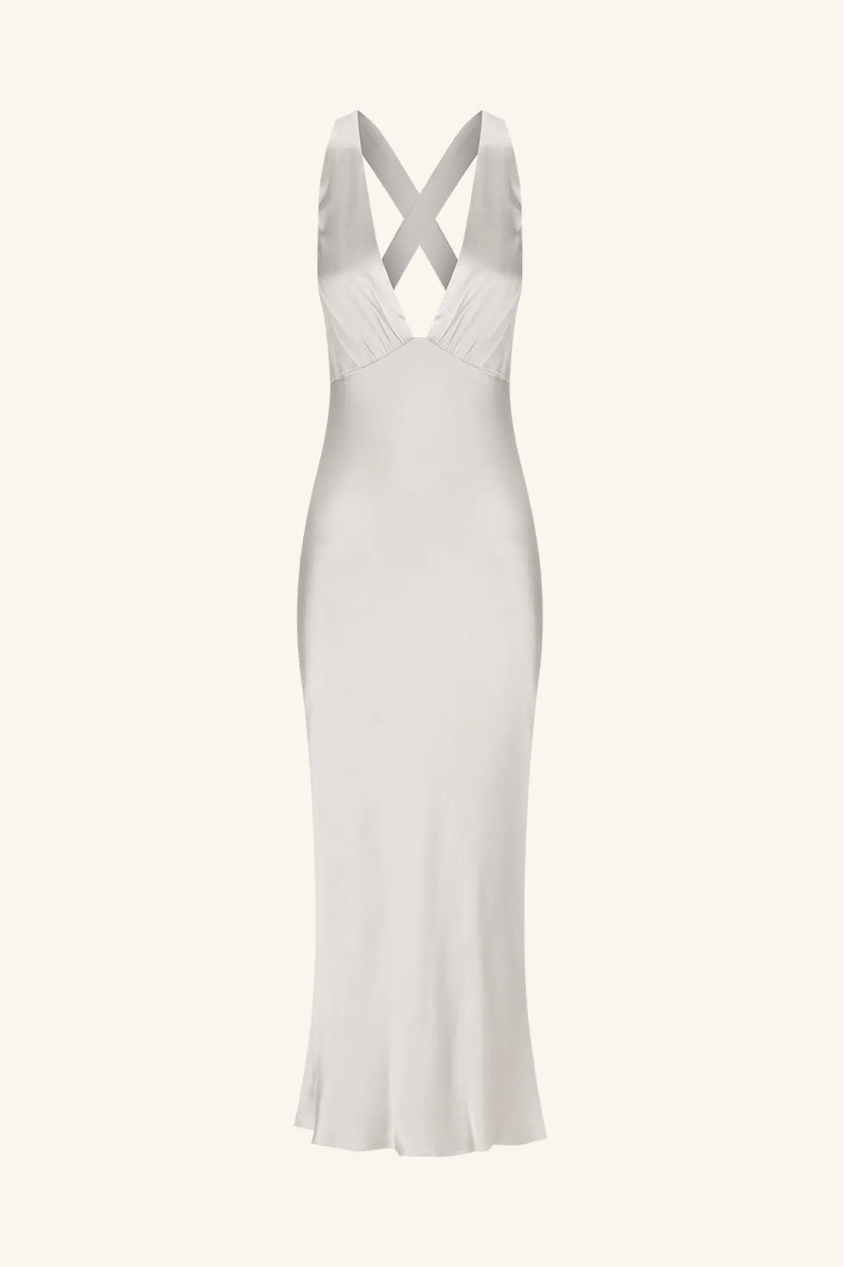 LA LUNE PLUNGED CROSS BACK MIDI DRESS - SILVER