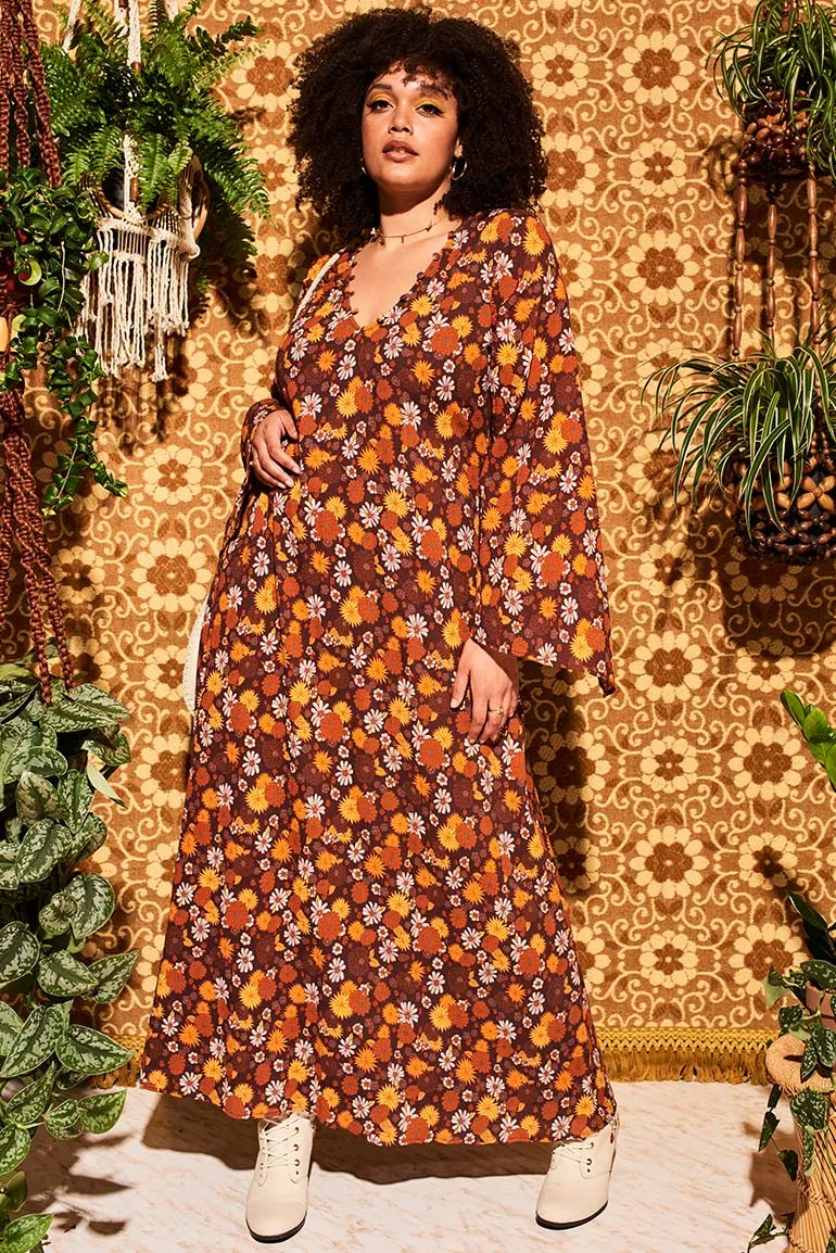 Lady Of The Canyon Brown Floral Maxi Dress