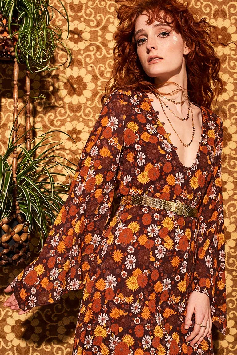 Lady Of The Canyon Brown Floral Maxi Dress